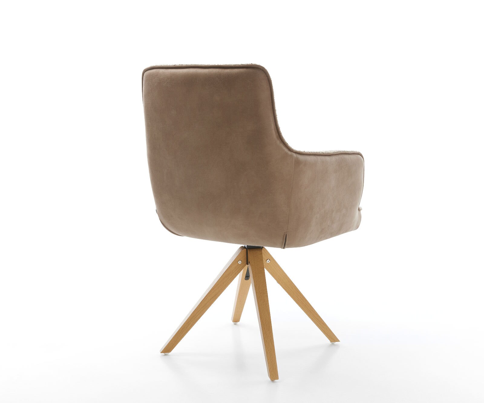 Chaise-pivotante Heira-Flex avec accoudoirs tissu mixte couleur boue pied en bois angulaire naturel pivotement sur 180° ressorts ensachés 5