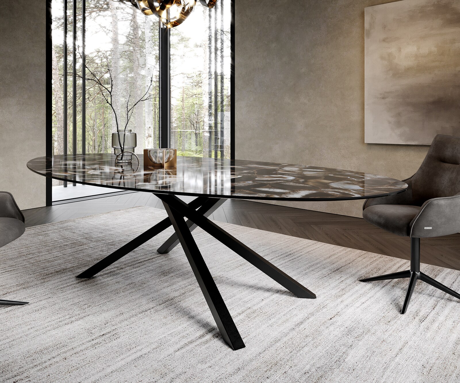 Table à manger Edge Oval 280x130 cm Céramique Iris FMG Agatablack piètement en croix Rectangle Noir 5
