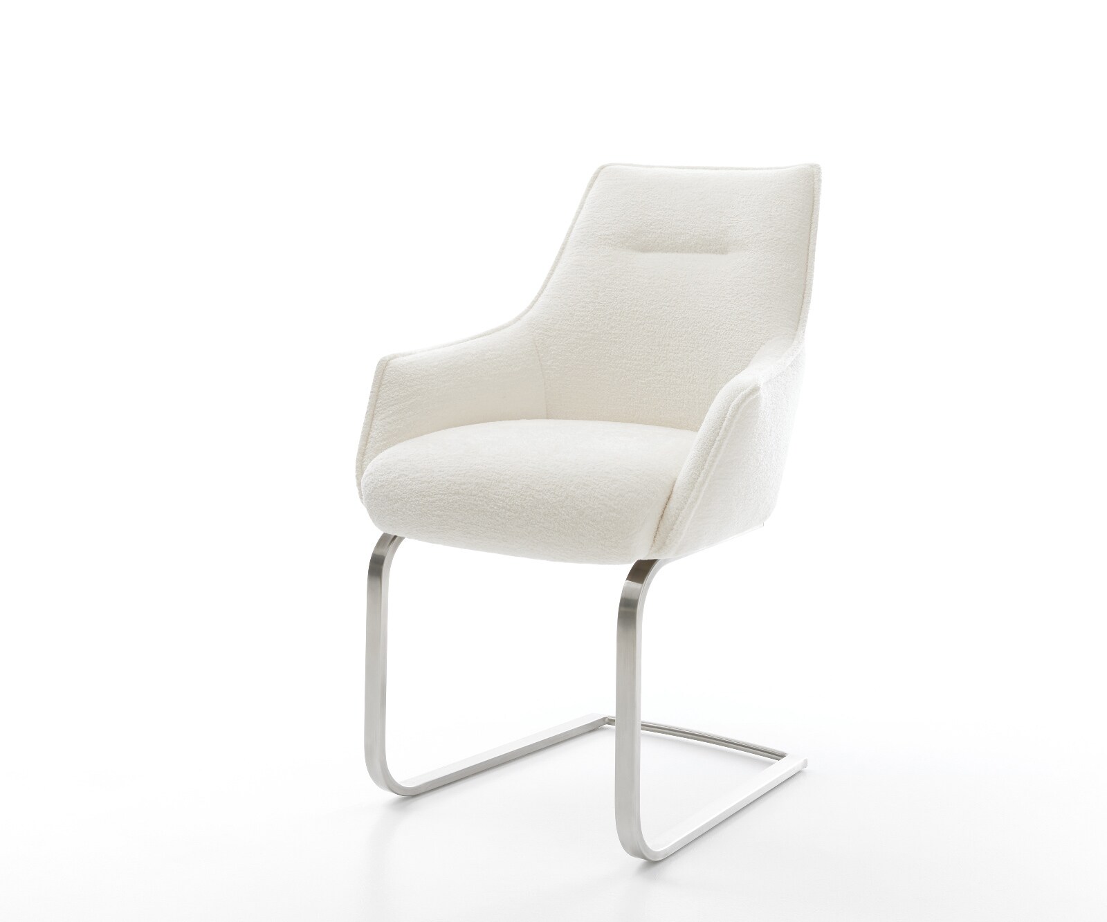 Freischwinger Alja-Flex mit Armlehnen Bouclé Soft Beige Freischwinger flach Edelstahl Taschenfederkern