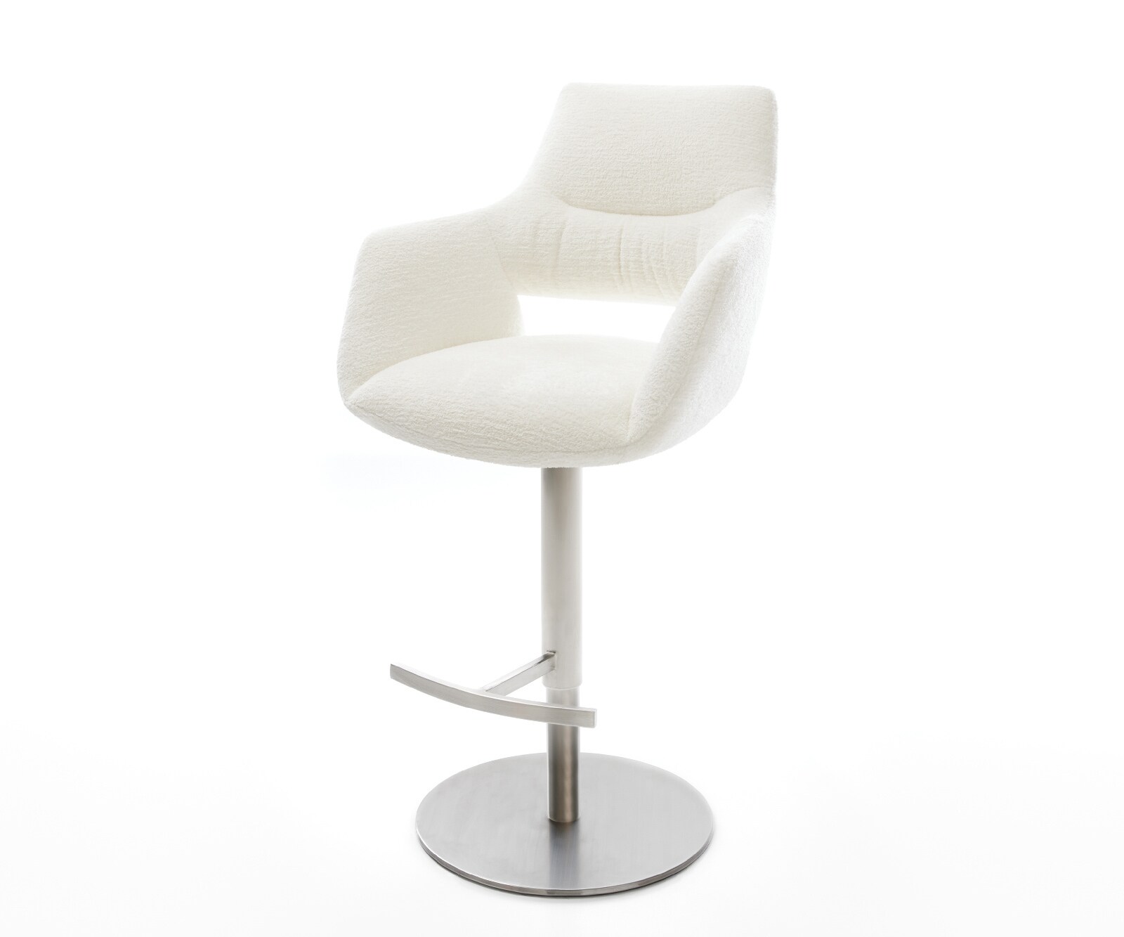 Barstuhl Yago-Flex Bouclé Soft Beige Drehfuß höhenverstellbar Edelstahl Silberfarben Taschenfederkern 1