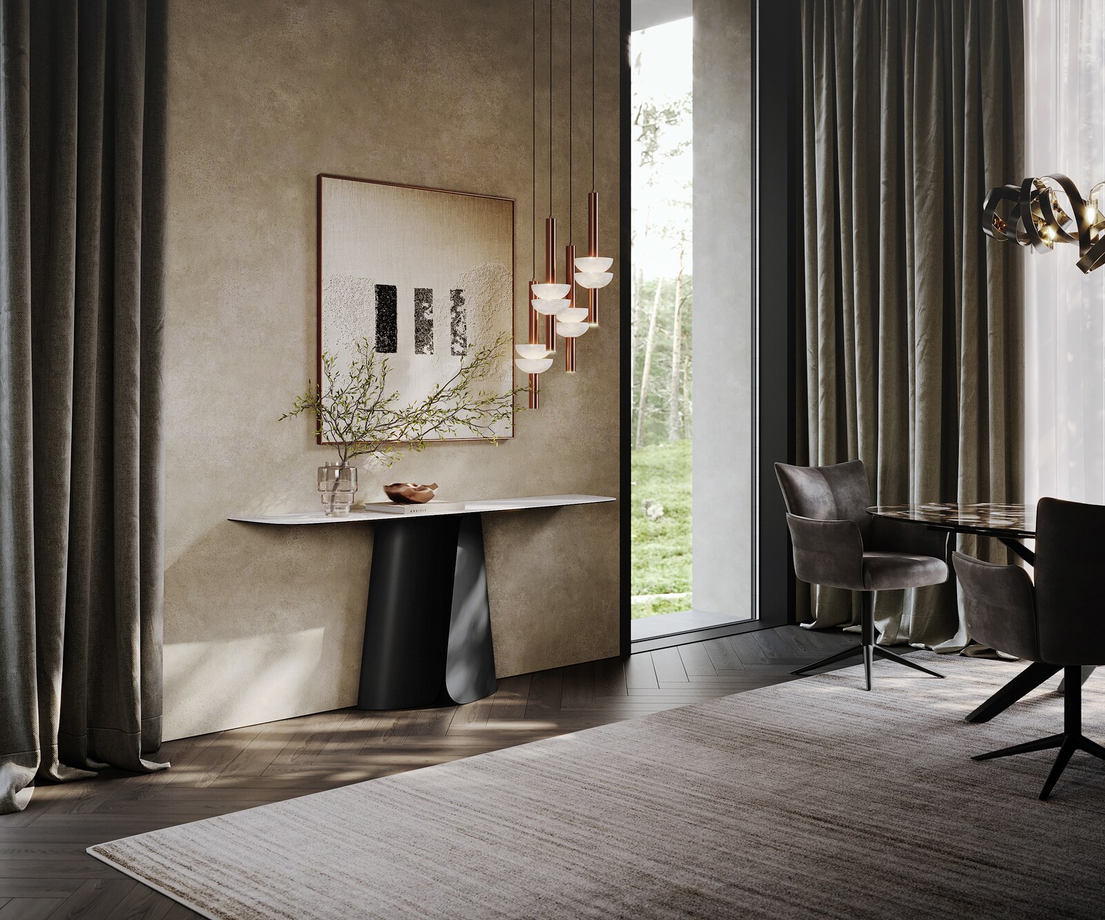Console Edge forme bateau 180x40 cm Céramique Laminam® Statuarietto Weiß Livos Métal Noir 5