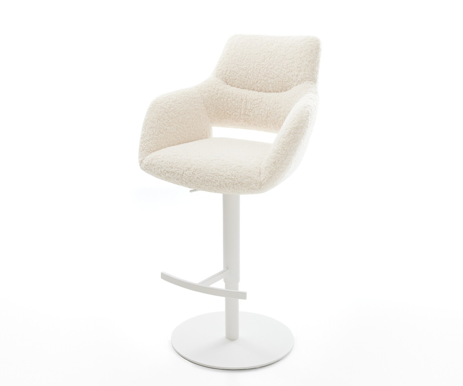Chaise-de-bar Yago-Flex Tissu teddy Beige Pied pivotant réglable en hauteur blanc Blanc Ressort ensaché