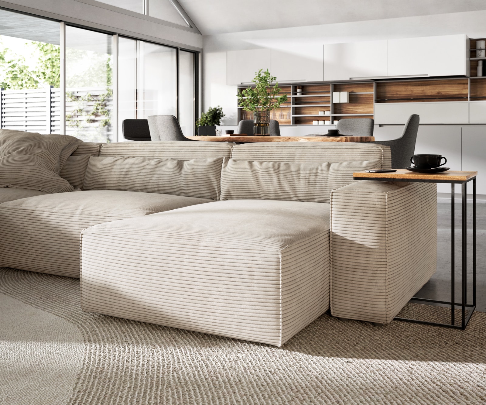 Wohnlandschaft Sirpio 300x200 cm Cord Beige Recamiere variabel mit Hocker 4 Wohnlandschaft Sirpio 300x200 cm Cord Beige Recamiere variabel mit Hocker 4