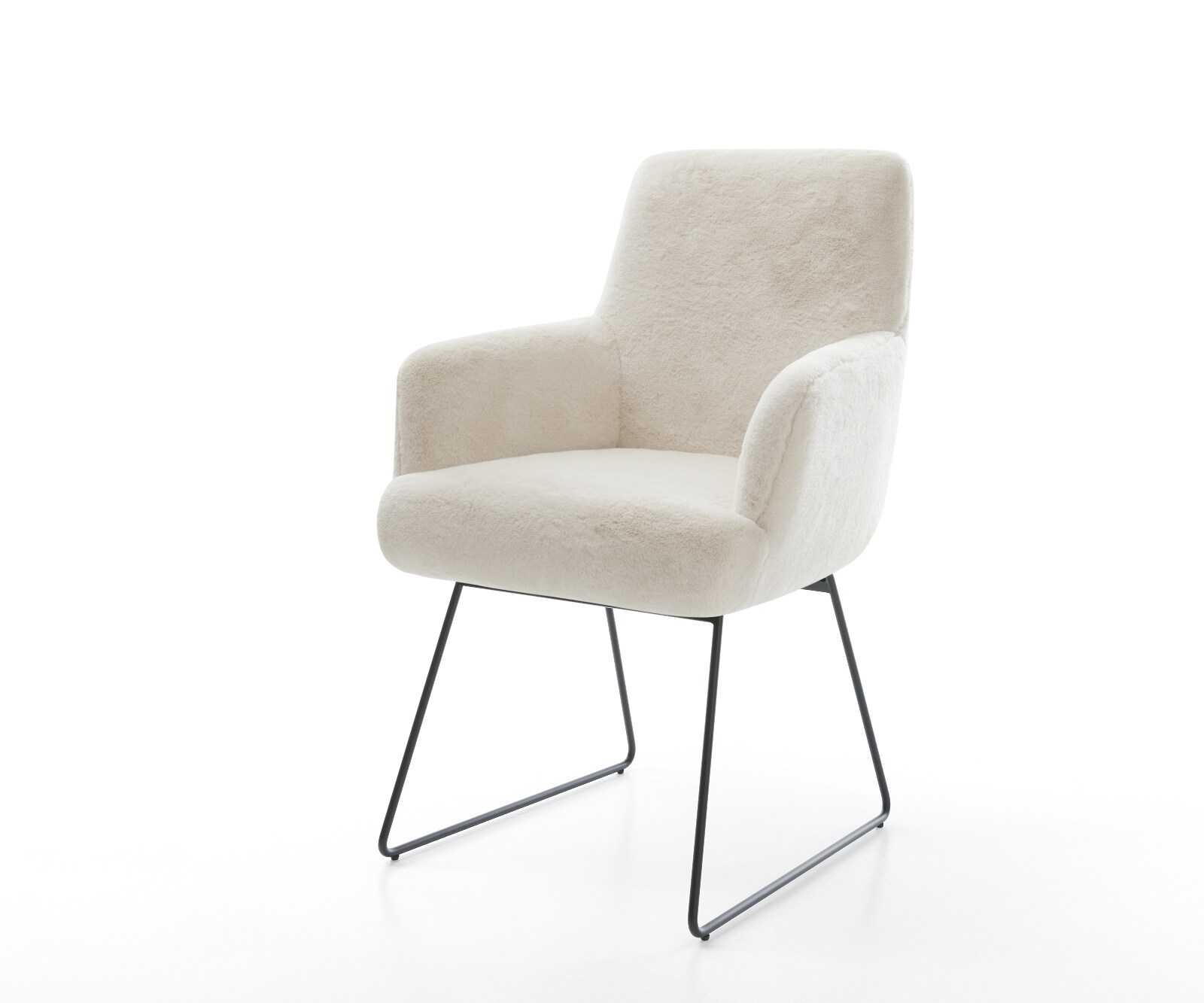 Esszimmerstuhl Heira-Flex mit Armlehnen Plüsch Creme-Weiß Kufengestell Schwarz Taschenfederkern 1