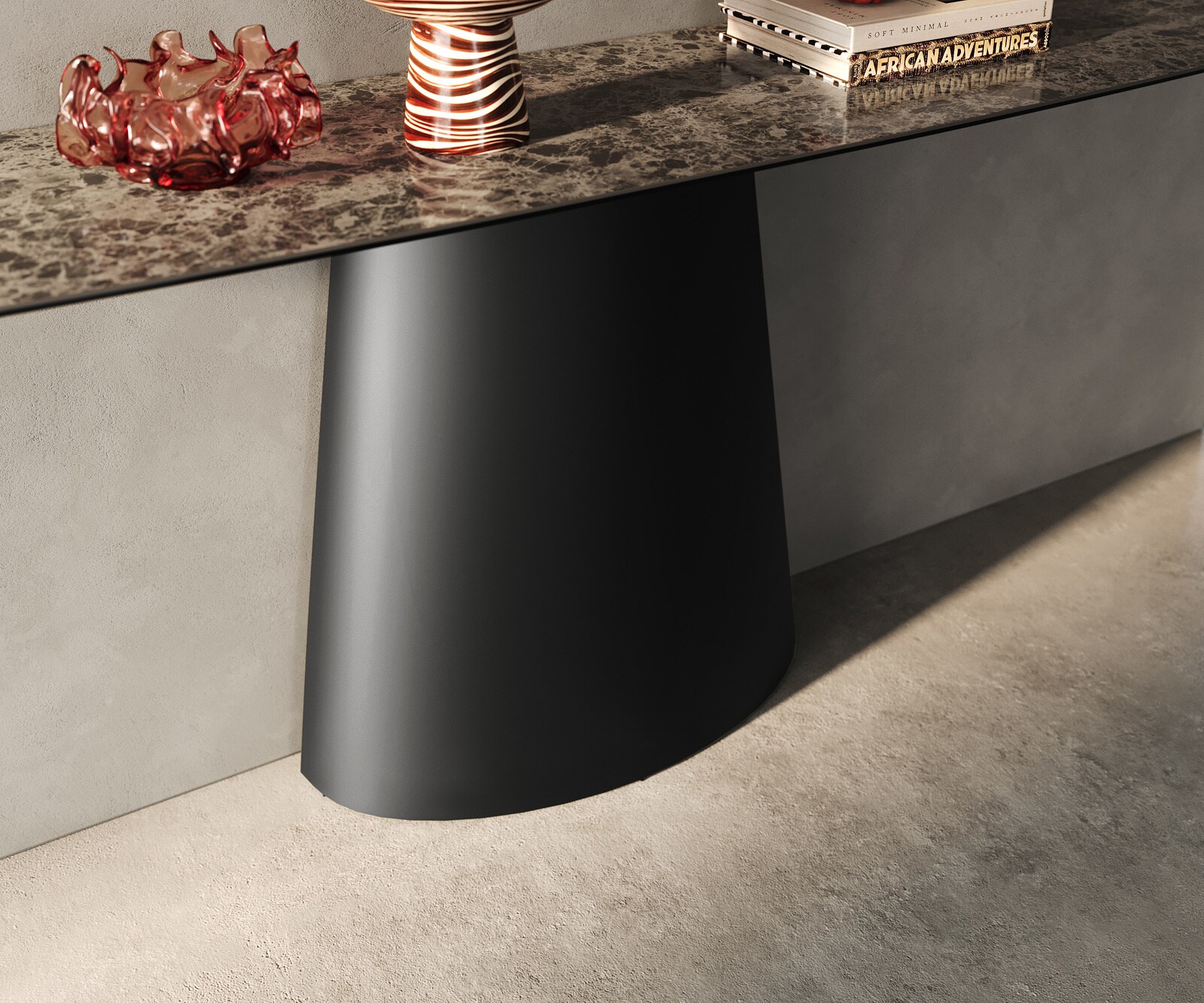 Console Edge forme bateau 180x40 cm Céramique Emperador Extra Lucidato Dunkelbraun Conos Métal Noir 5