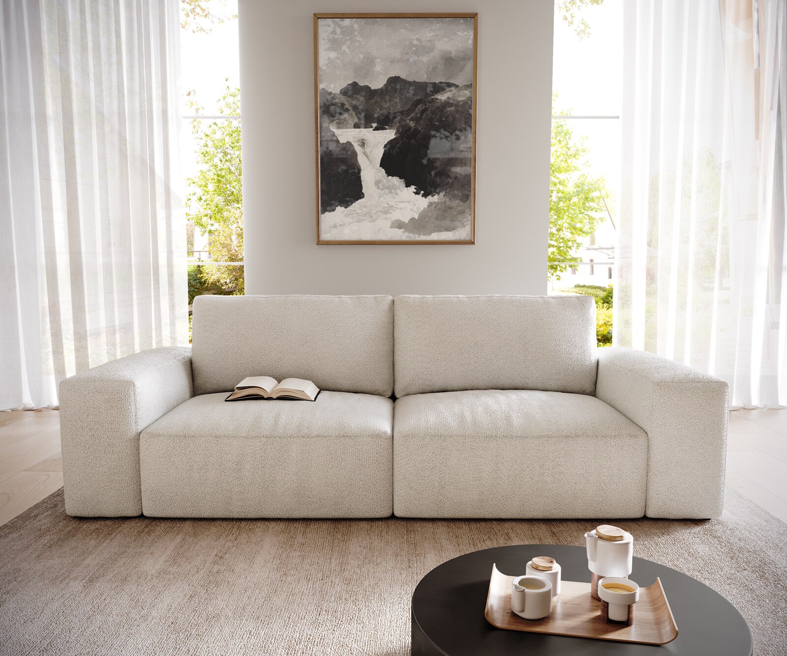 Big-Sofa Lanzo 230x95 cm Bouclé Creme-Weiß 1
