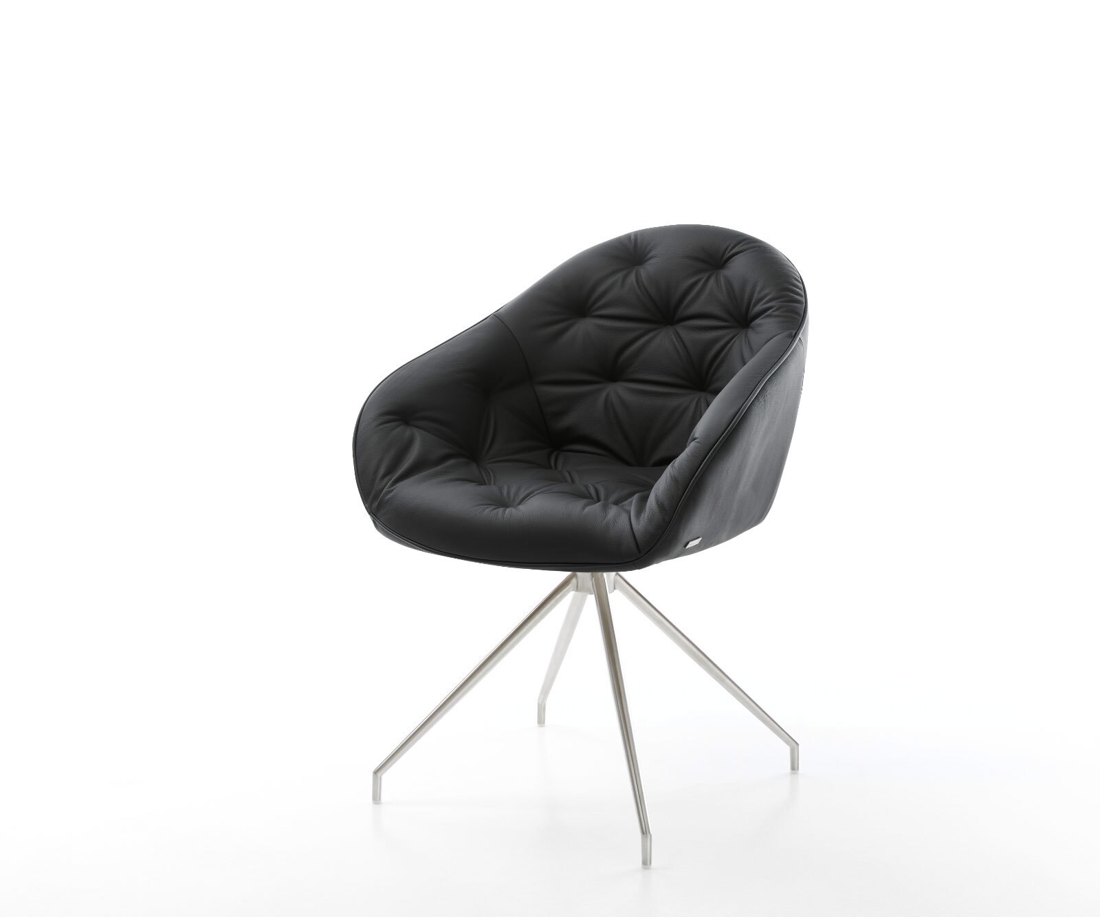 Drehstuhl Gaio-Flex Echt-Leder Schwarz Kreuzgestell konisch Edelstahl 180° drehbar