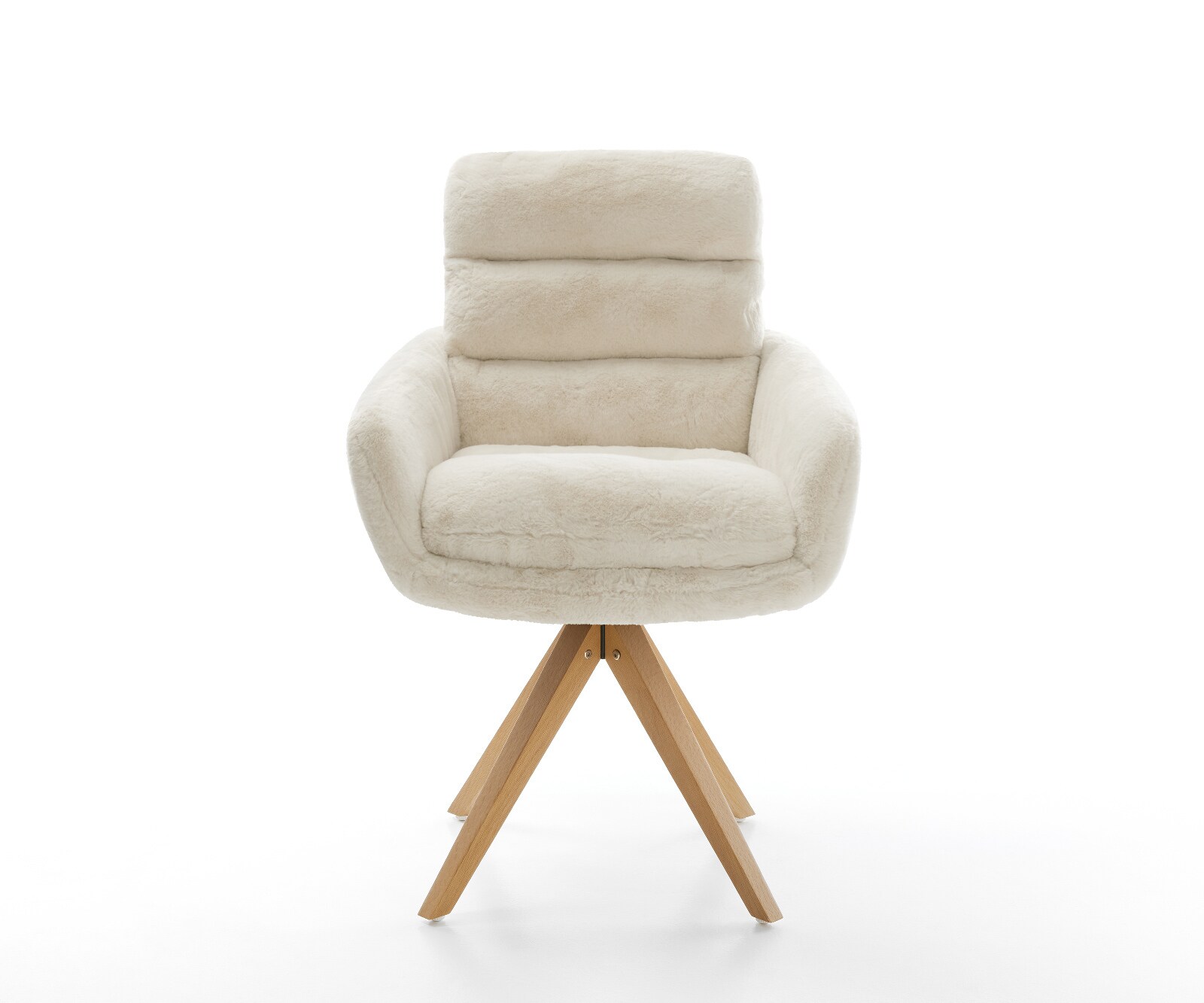 Chaise-pivotante Abelia-Flex avec accoudoirs peluche crème-blanc pied en bois angulaire naturel pivotement sur 180° 2