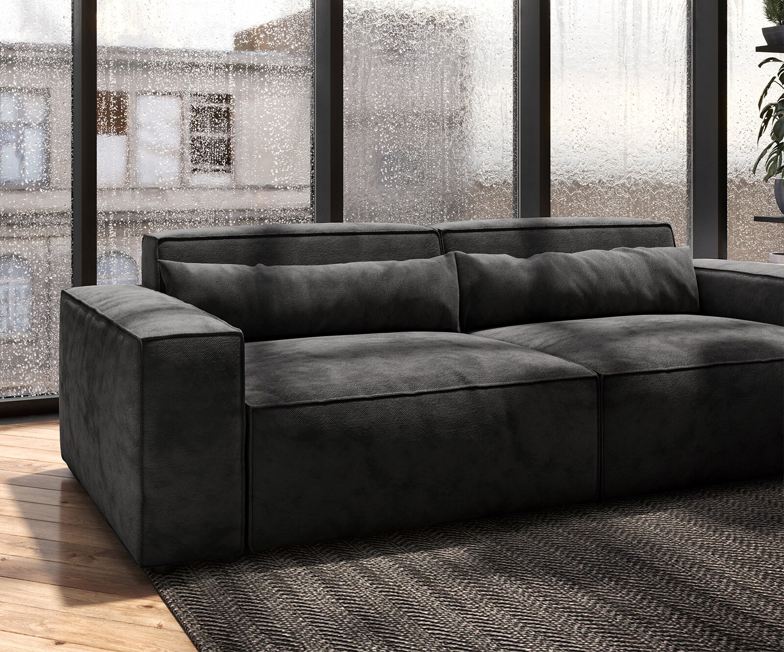 Grand Canapé Sirpio 230x95 cm Microfibre Noir 5