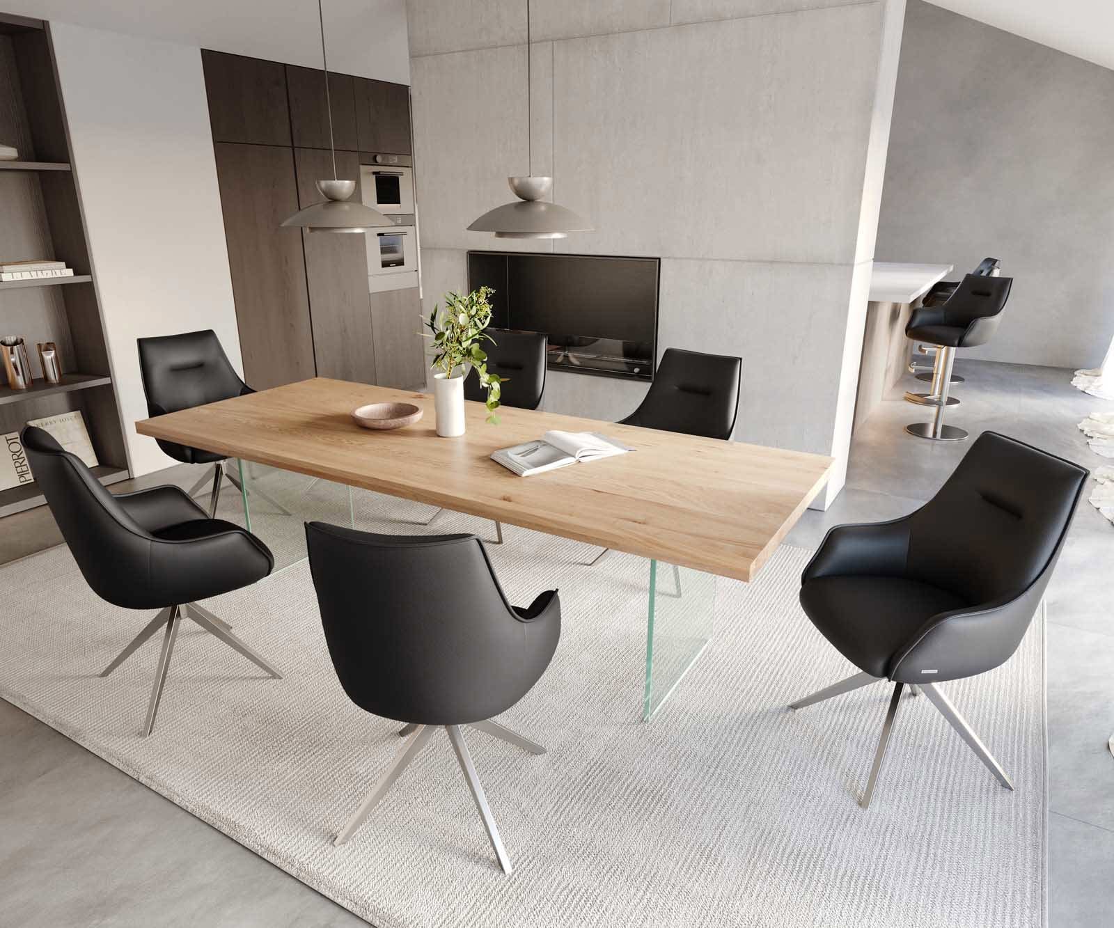 Drehstuhl Alja-Flex mit Armlehnen Echt-Leder Schwarz Kreuzgestell breit Edelstahl 360° drehbar Taschenfederkern 4 Drehstuhl Alja-Flex mit Armlehnen Echt-Leder Schwarz Kreuzgestell breit Edelstahl 360° drehbar Taschenfederkern 4