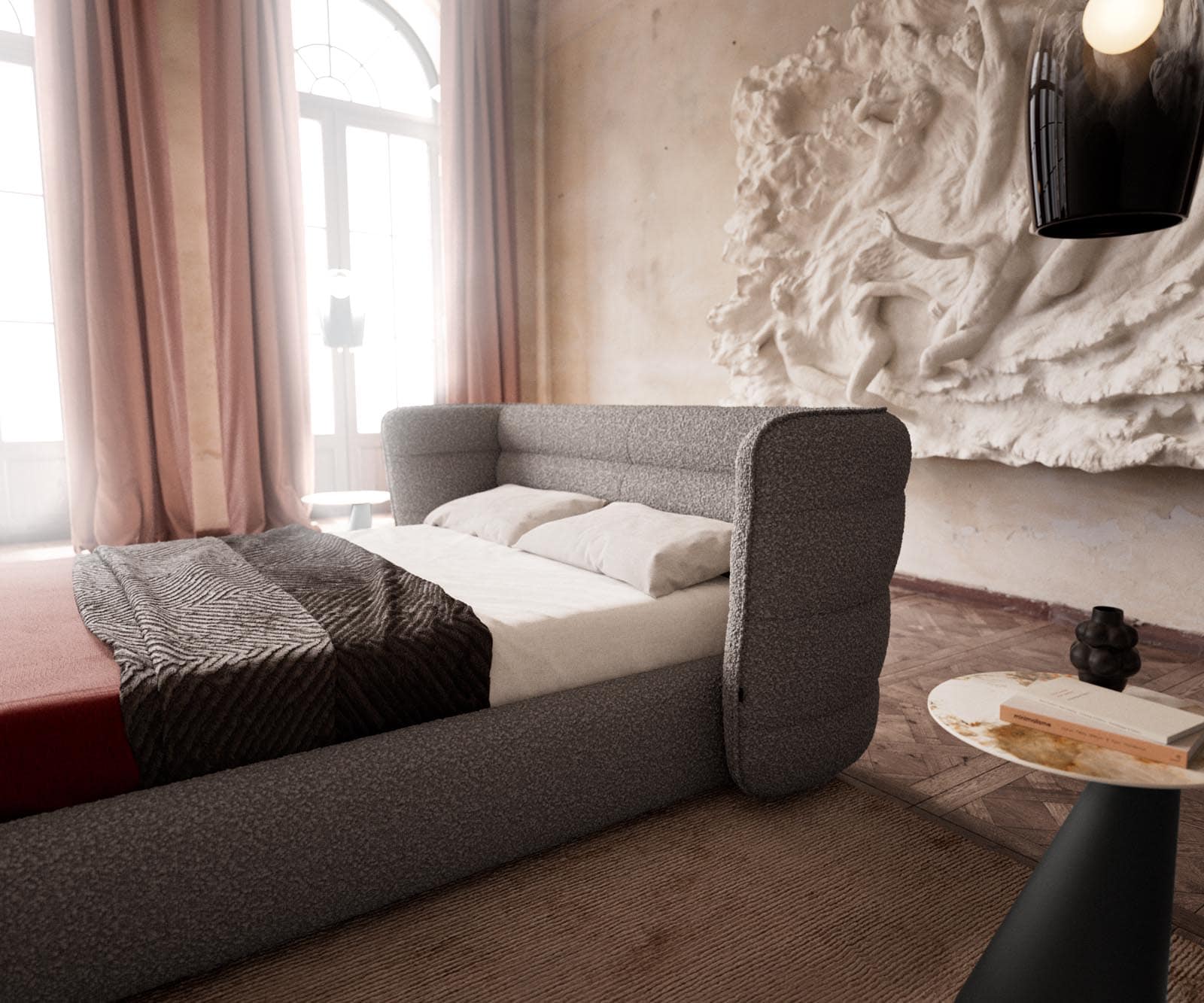 Polsterbettgestell Simea 140x200 cm Bouclé Silbergrau 4 Polsterbettgestell Simea 140x200 cm Bouclé Silbergrau 4