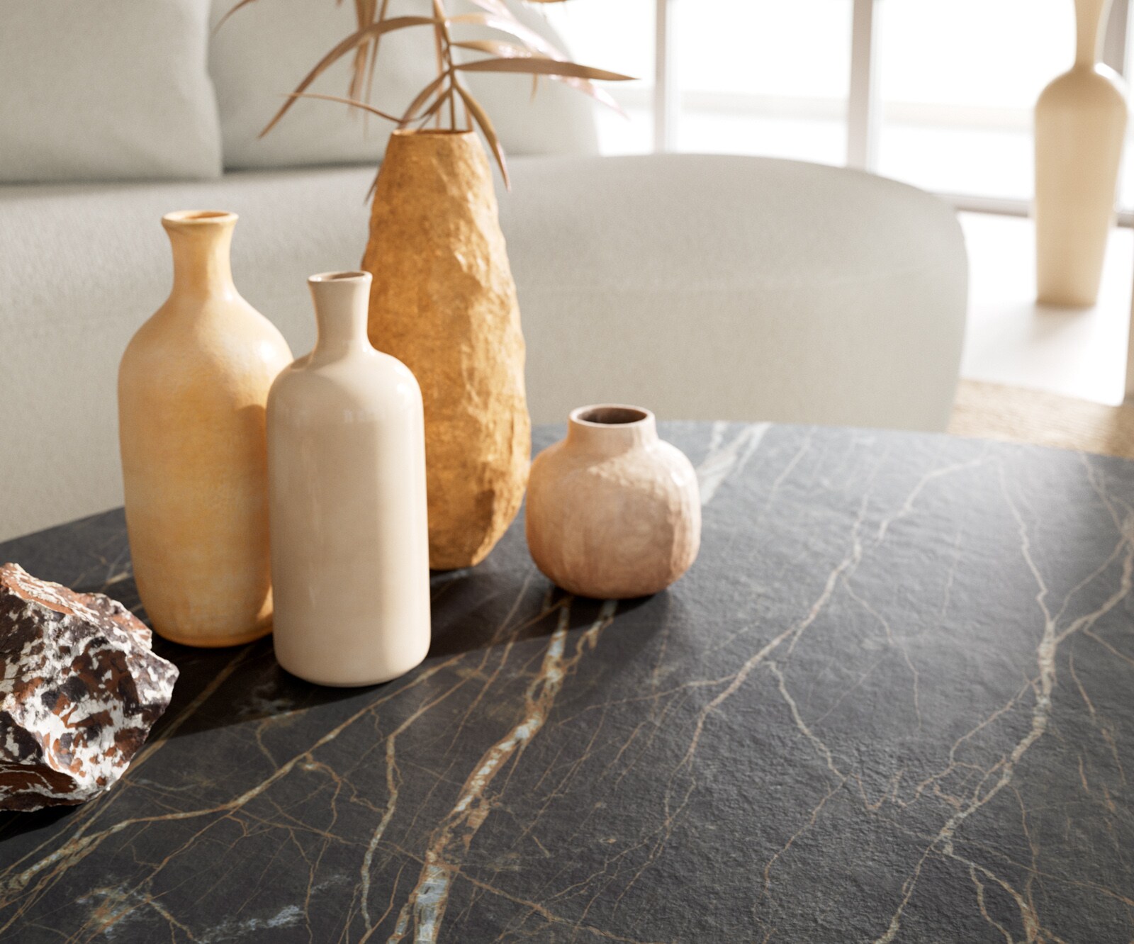 Table basse Edge Oval 140x75 cm céramique Laminam® Noir Desir brun Parabi acier inoxydable brossé 6