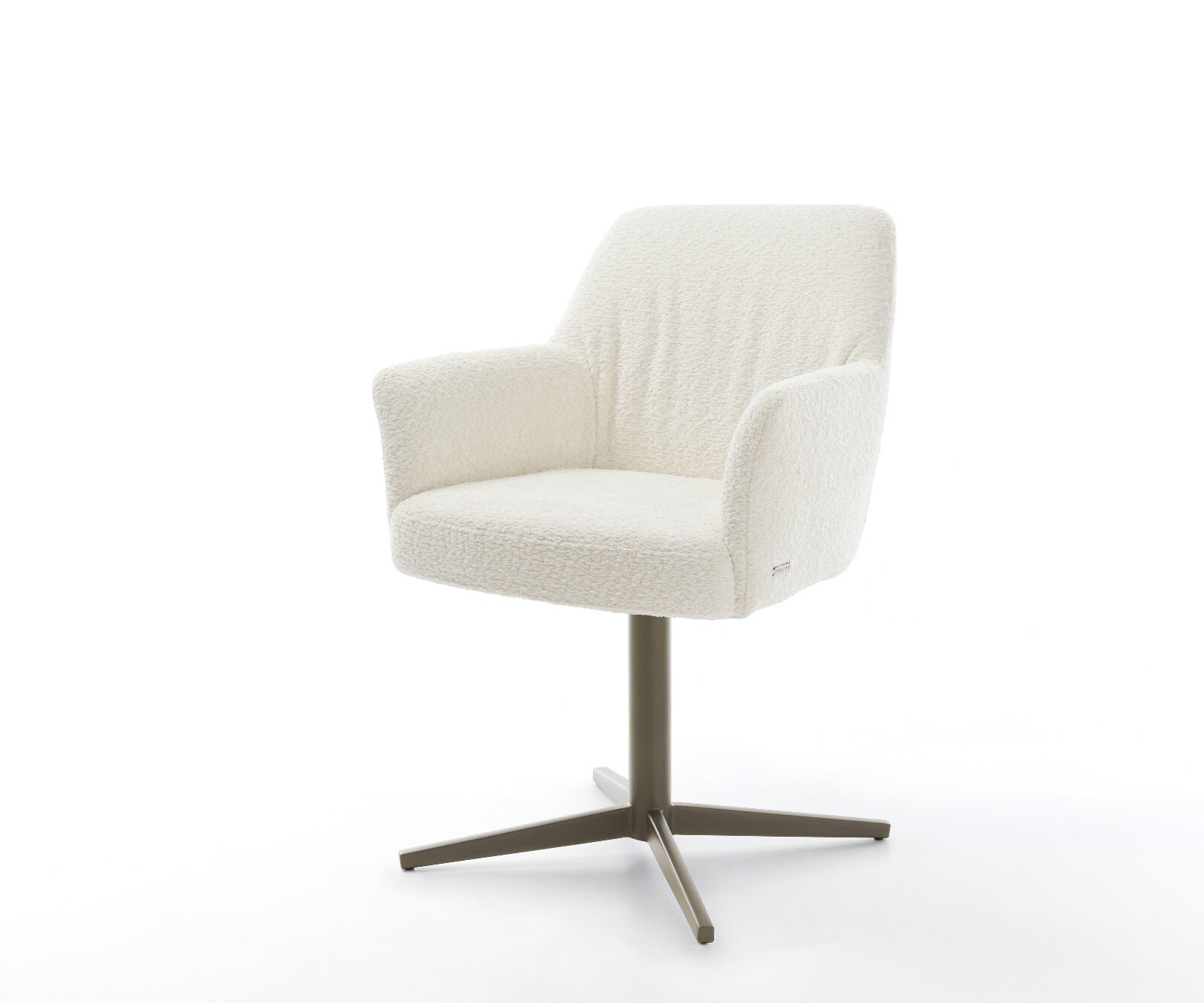 Chaise-pivotante Xana-Flex avec accoudoirs bouclé blanc pied de chaise 4 branches aspect titane ressorts ensachés pivote sur 360°