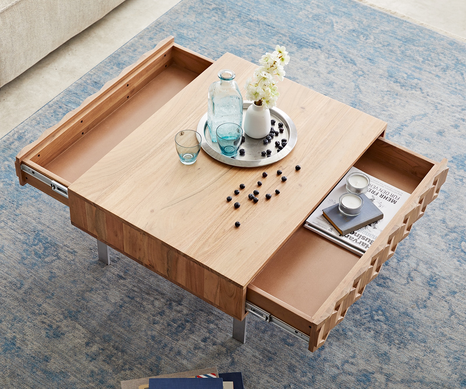 Couchtisch Fevo 80x60 cm Akazie Natur L-Fuß Edelstahl 4 Couchtisch Fevo 80x60 cm Akazie Natur L-Fuß Edelstahl 4