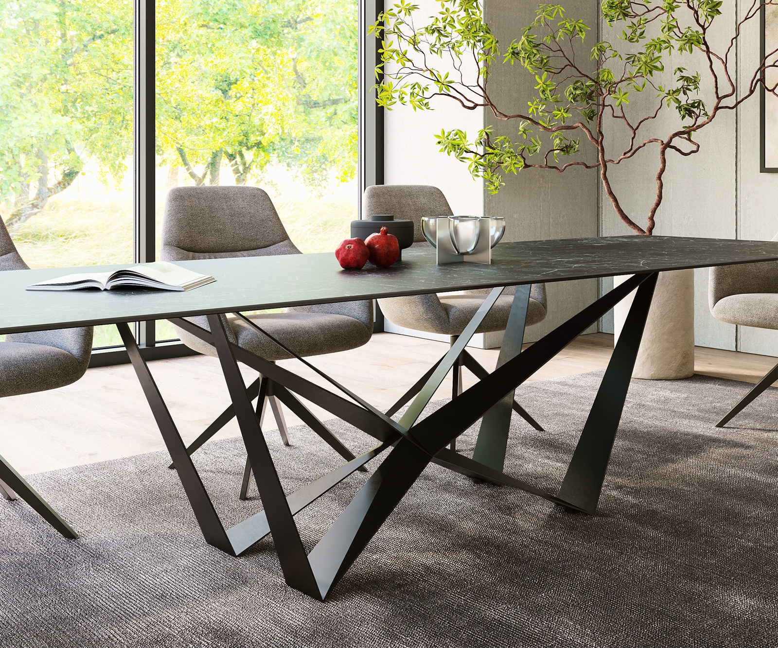 Table-à-manger Edge 300x100cm Laminam® céramique gris pieds milieu acier plat noir 6 Table-à-manger Edge 300x100cm Laminam® céramique gris pieds milieu acier plat noir 6