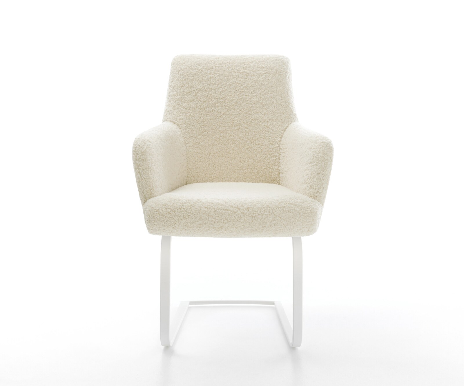 Freischwinger Heira-Flex mit Armlehnen Teddystoff Beige Freischwinger flach Weiß Taschenfederkern 1