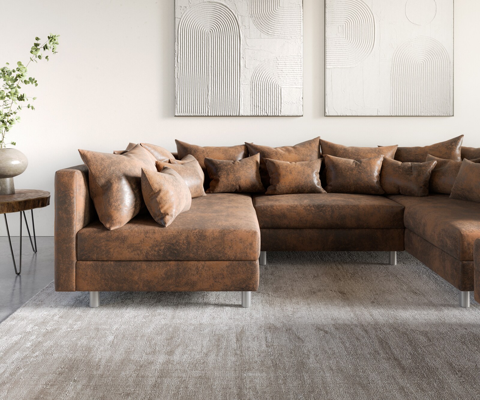 Wohnlandschaft Clovis Braun Vintage Optik modular Hocker  5 Wohnlandschaft Clovis Braun Vintage Optik modular Hocker  5