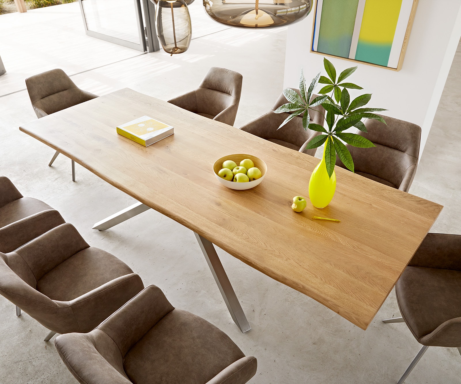 Esstisch Edge 260x100x2,5-3 Eiche Natur Kreuzgestell Rechteck Edelstahl Live-Edge 3 Esstisch Edge 260x100x2,5-3 Eiche Natur Kreuzgestell Rechteck Edelstahl Live-Edge 3