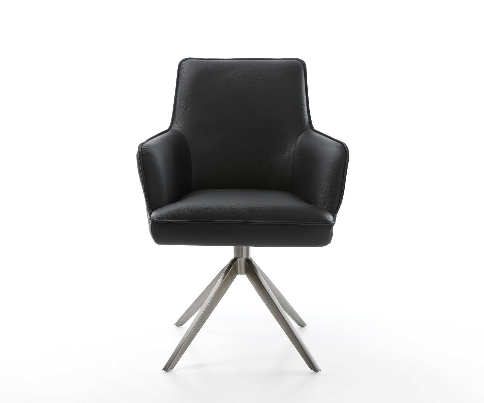 Chaise-pivotante Heira-Flex avec accoudoirs cuir de vache noir pied croisé large grafiete pivotement sur 360° fonction bascule ressorts ensachés 1