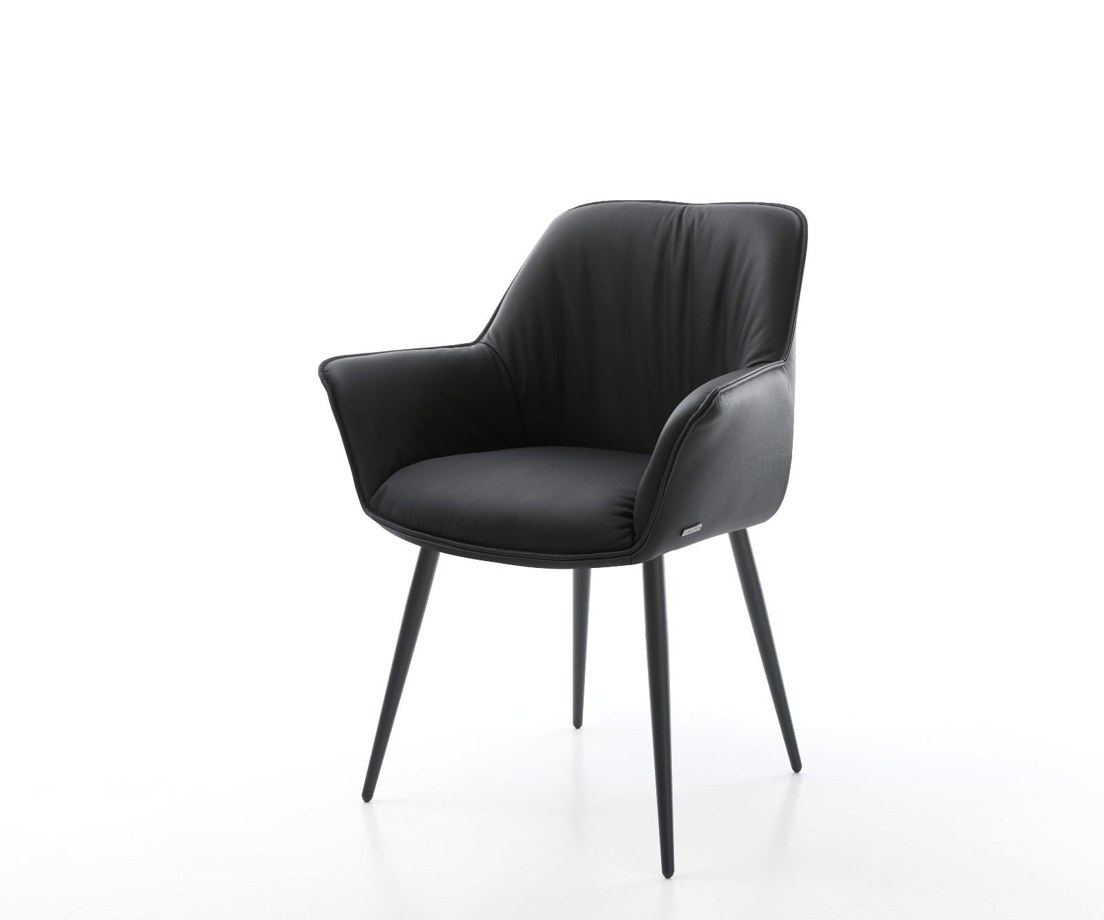 Fauteuil Keila-Flex avec accoudoirs cuir véritable noir 4-pieds conique noir