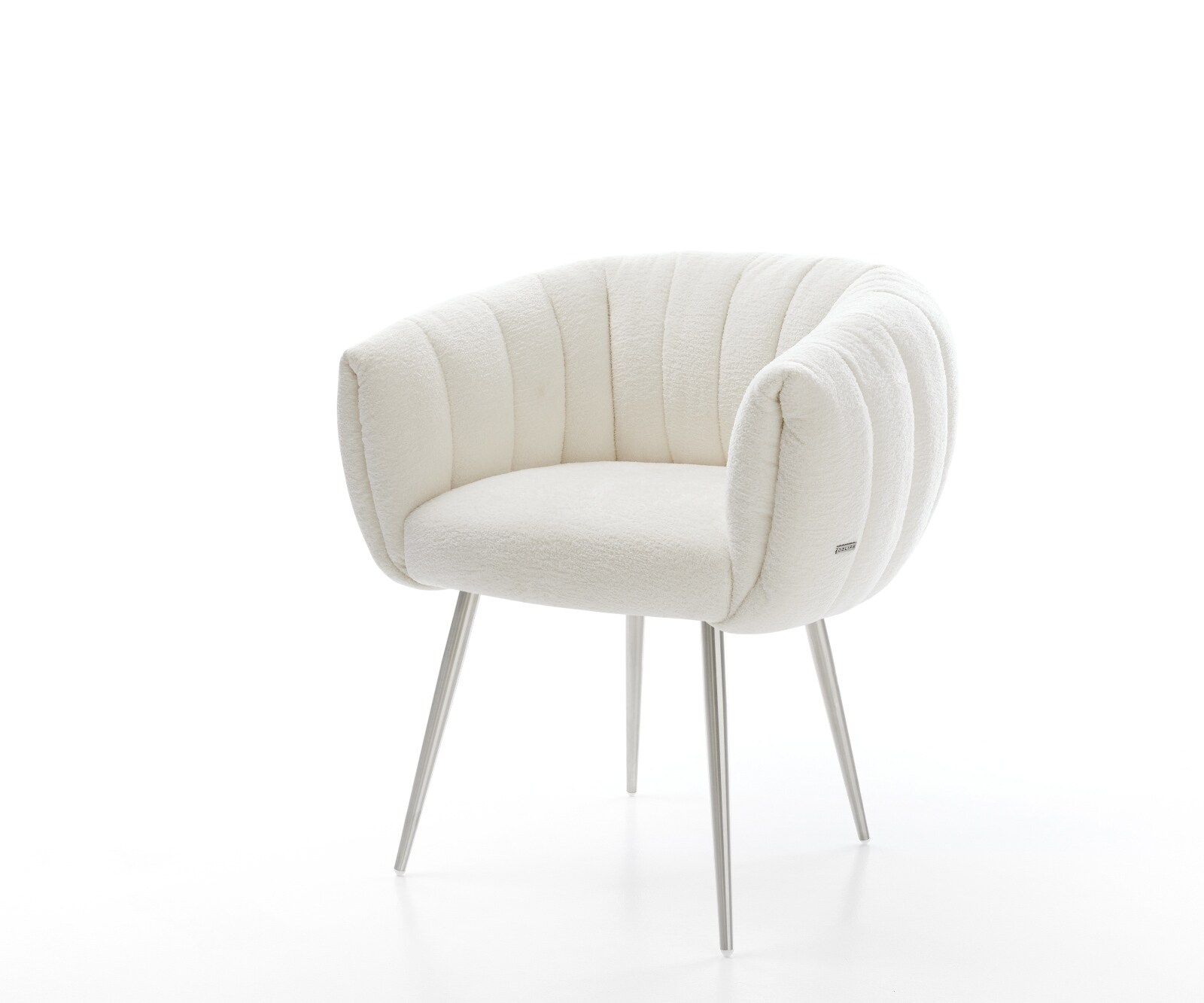 Esszimmerstuhl Jada-Flex Bouclé Soft Beige 4-Fuß konisch Edelstahl Taschenfederkern