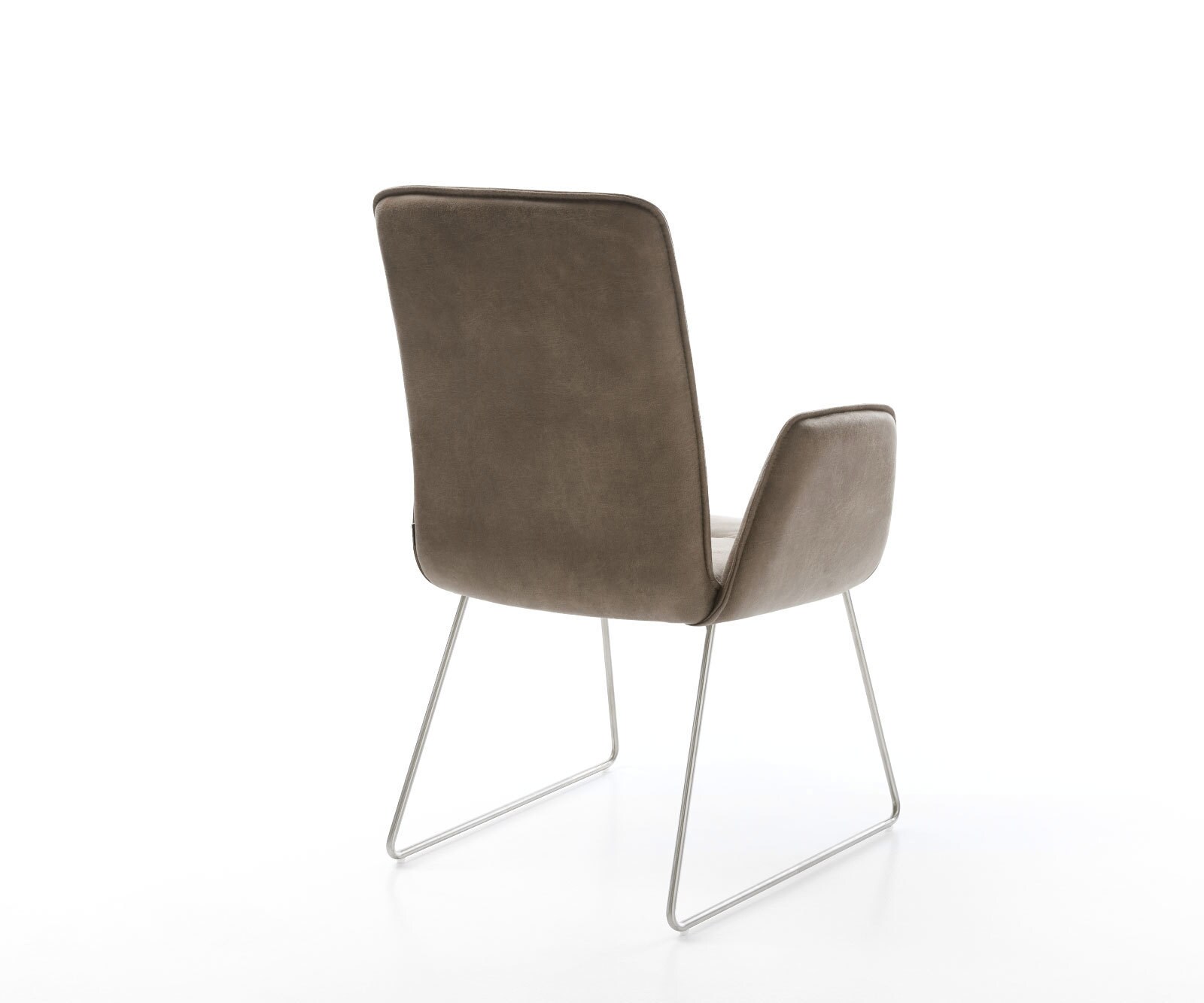 Chaise-de-salle-à-manger Vinja-Flex microvelours taupe vintage pied trapèze acier inoxydable brossé 4