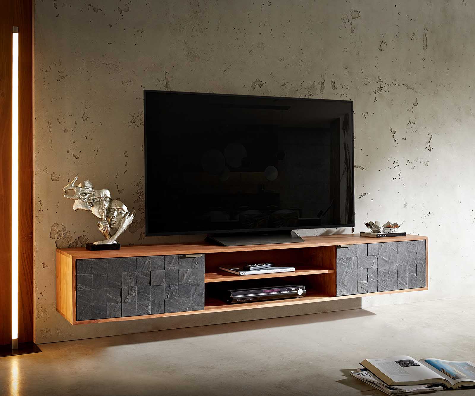 Lowboard Teele 200 cm Akazie Natur Schiefer 2 Türen schwebend Lowboard Teele 200 cm Akazie Natur Schiefer 2 Türen schwebend