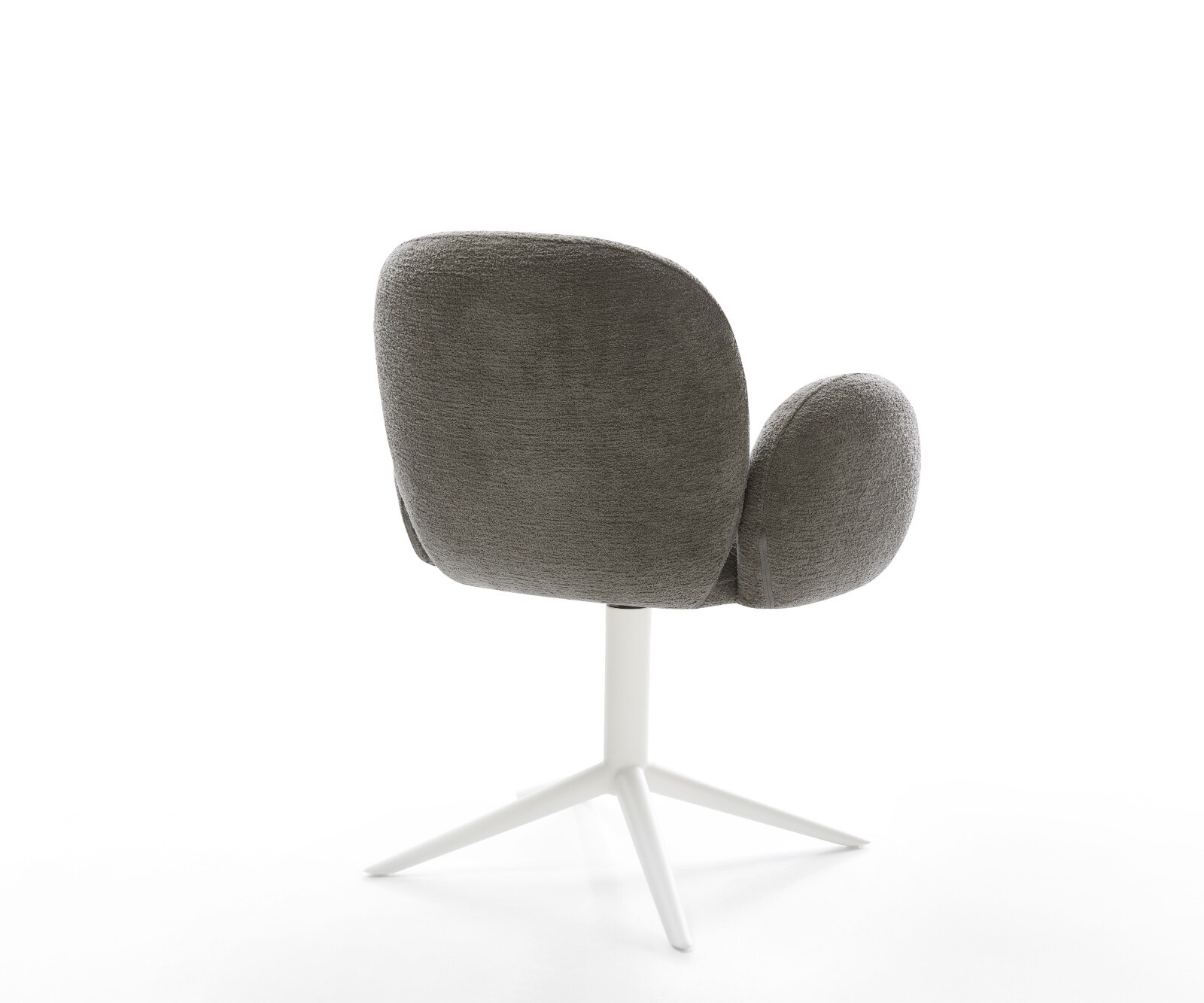 Chaise-pivotante Nube-Flex avec accoudoirs bouclé doux couleur boue pied de chaise 4 branches blanc pivotement sur 360° fonction bascule resorts ensachés 4