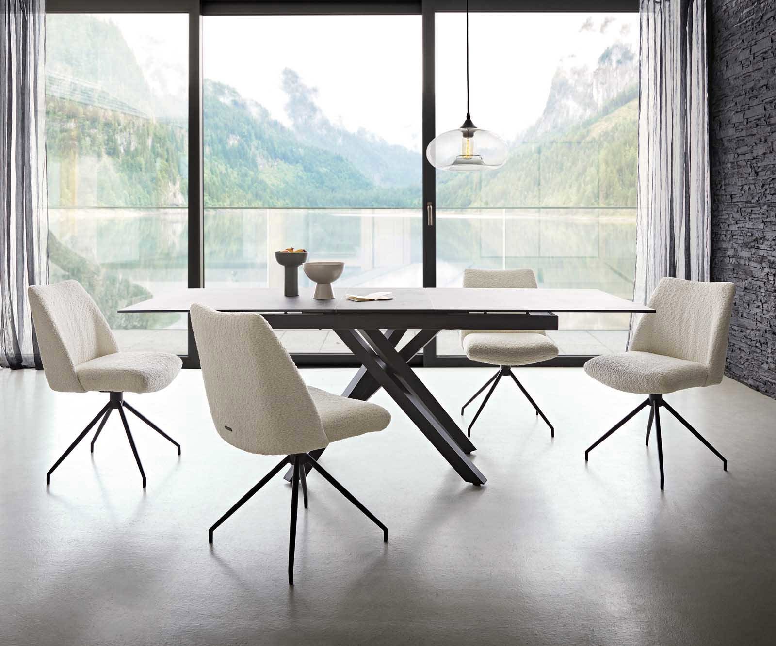 Drehstuhl Elso-Flex Bouclé Weiß Kreuzgestell konisch Schwarz 180° drehbar Taschenfederkern 5 Drehstuhl Elso-Flex Bouclé Weiß Kreuzgestell konisch Schwarz 180° drehbar Taschenfederkern 5