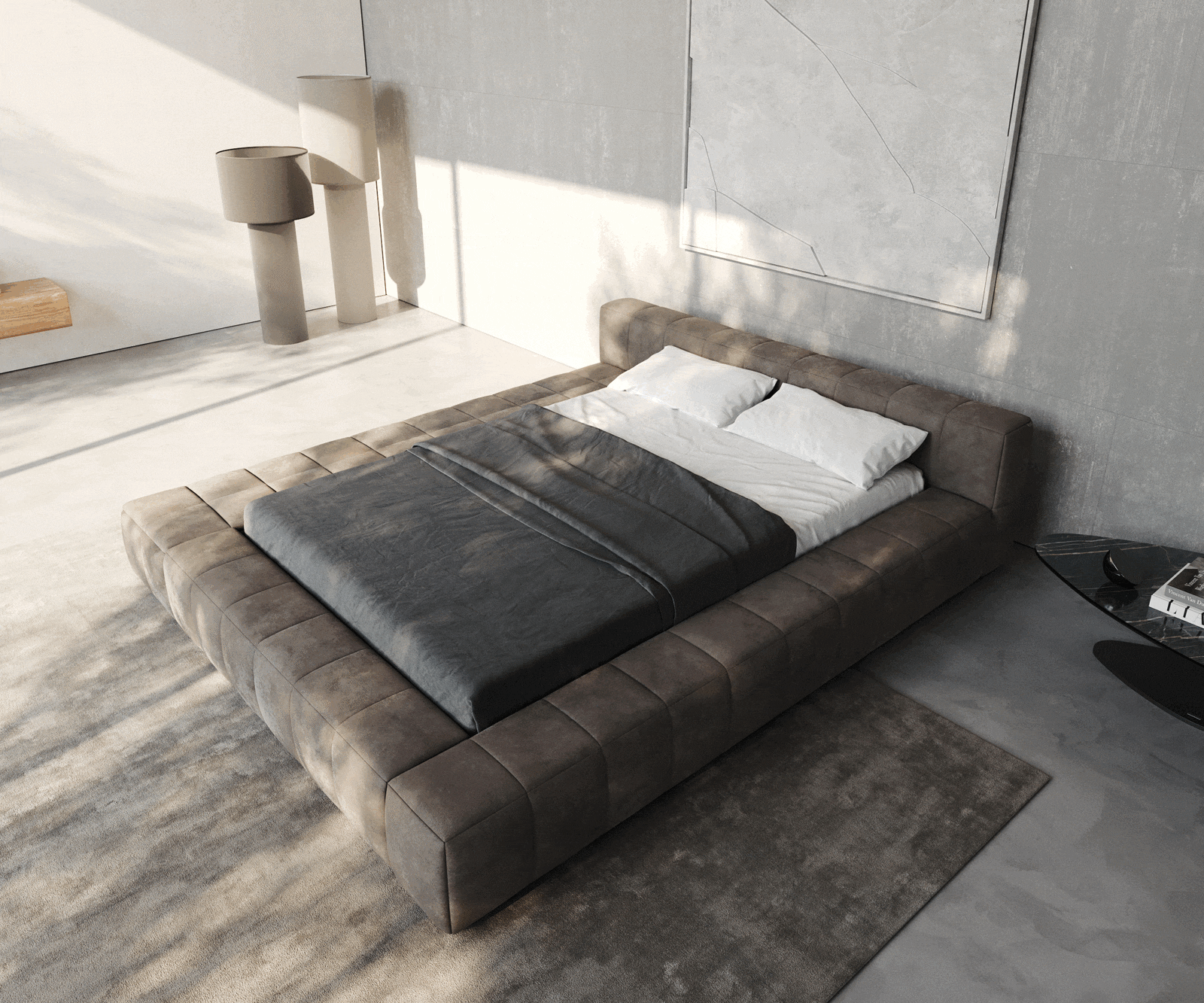 Polsterbettgestell Espazio 140x200 cm Mikrofaser Taupe Vintage mit Stauraum 2