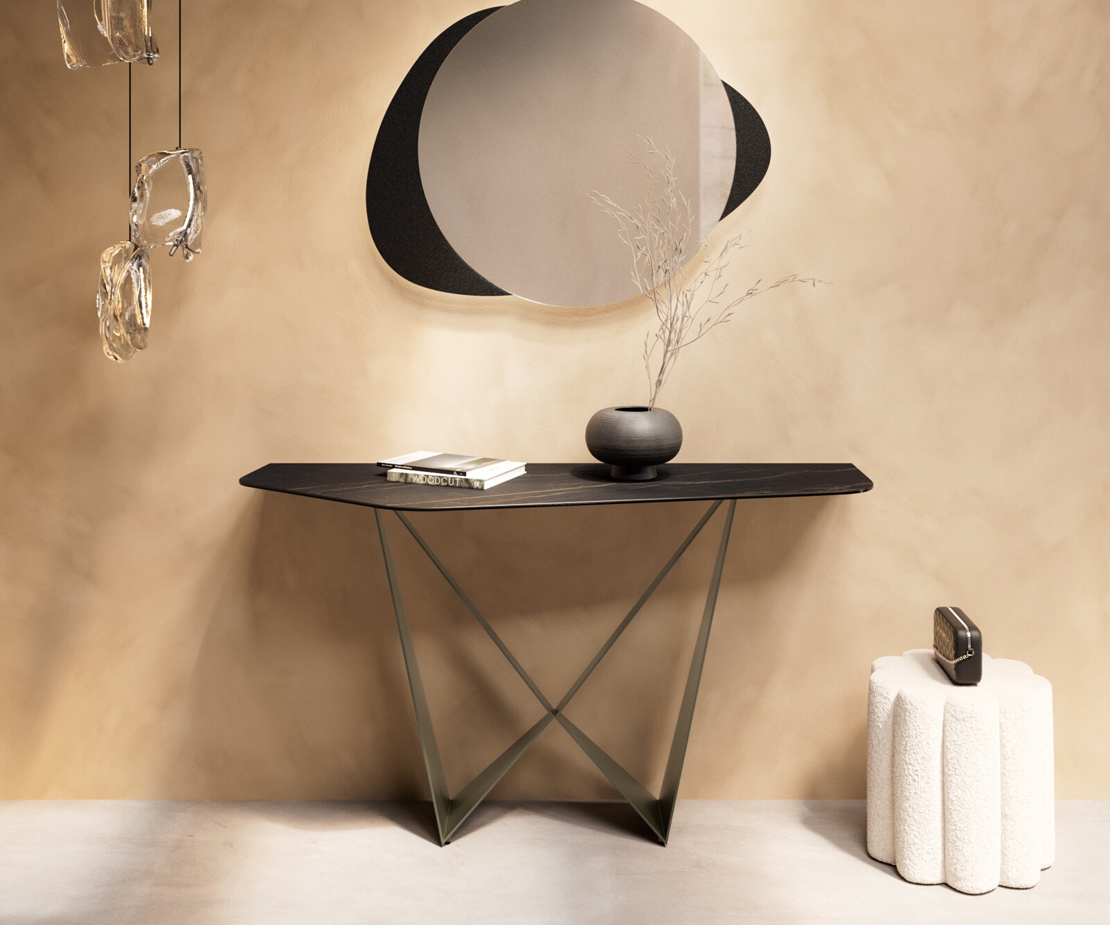 Console Edge Polygonal 140x50 cm Céramique Laminam® Noir Desir Braun Spios Métal Effektfinish Titan 4
