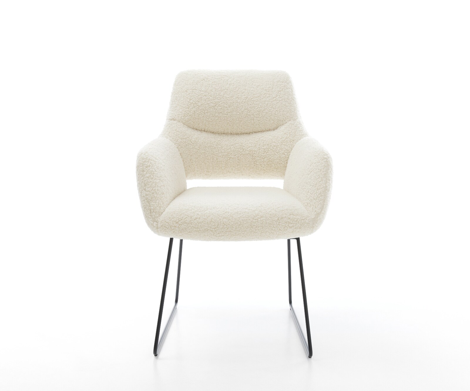 Esszimmerstuhl Yago-Flex mit Armlehnen Teddystoff Beige Kufengestell Schwarz Taschenfederkern 2