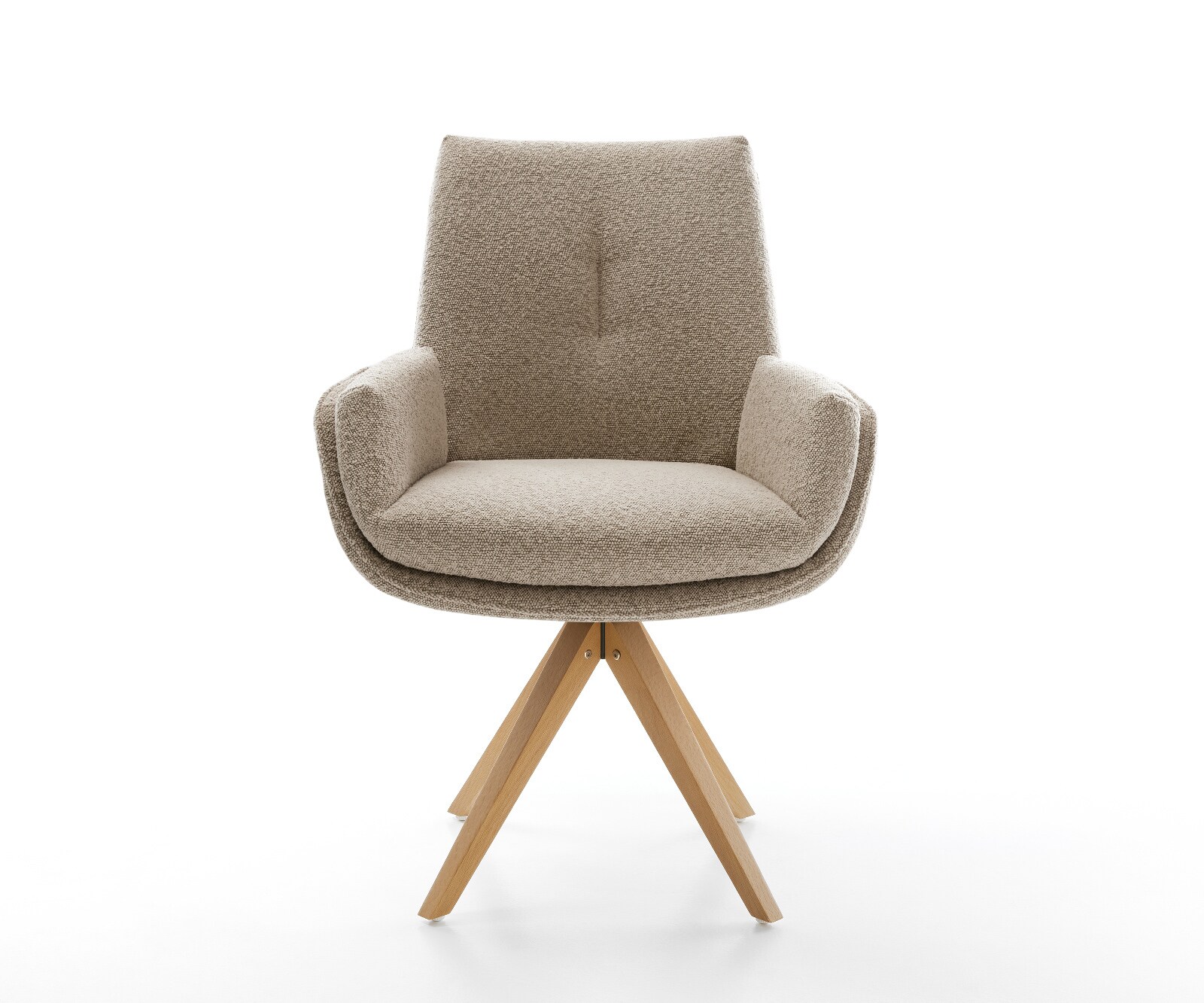 Drehstuhl Clea-Flex Bouclé Schlamm Holzgestell kantig Natur 180° drehbar 1