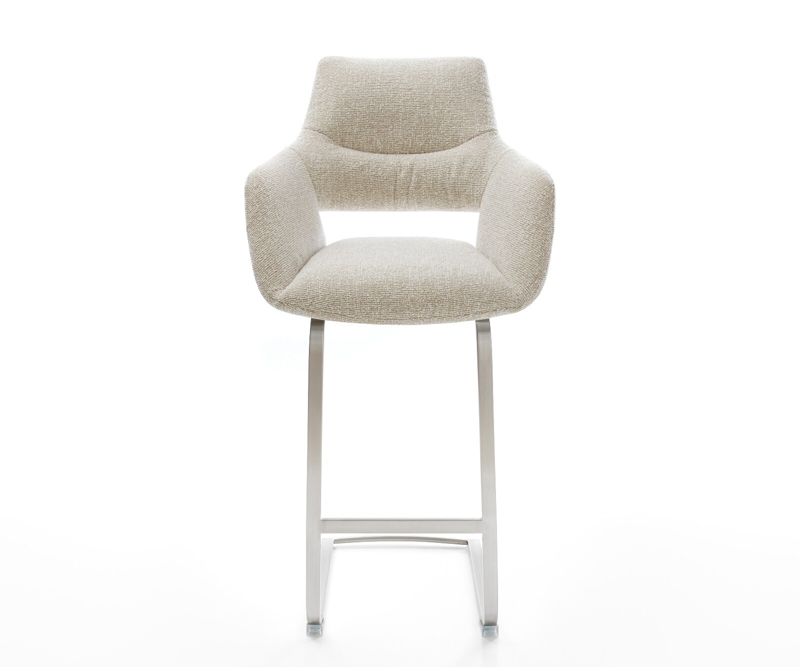 Chaise-de-bar Yago-Flex Tissu tissé doux Beige Pied cantilever acier inoxydable Argent Ressort ensaché 1