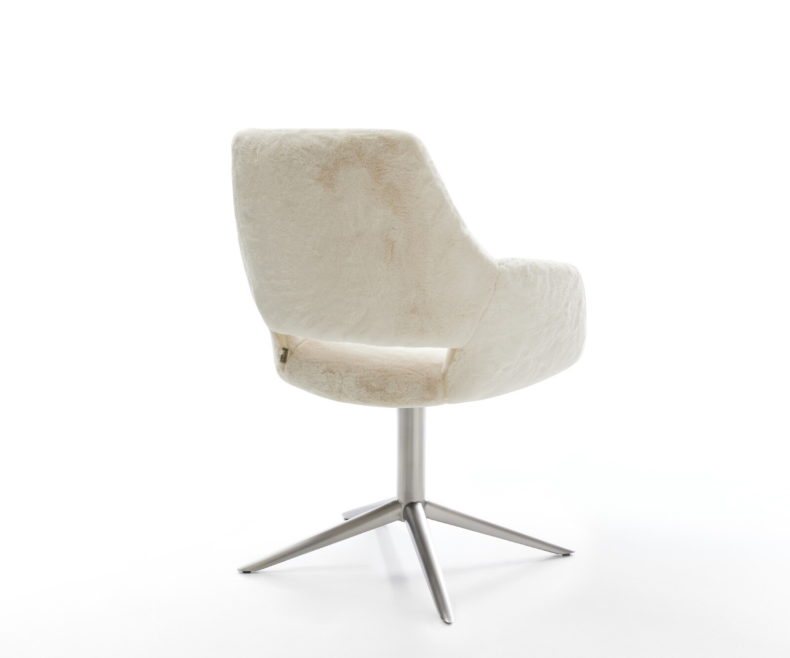 Drehstuhl Yago-Flex mit Armlehnen Plüsch Creme-Weiß Fußkreuz Edelstahl 360° drehbar Wippfunktion Taschenfederkern 4
