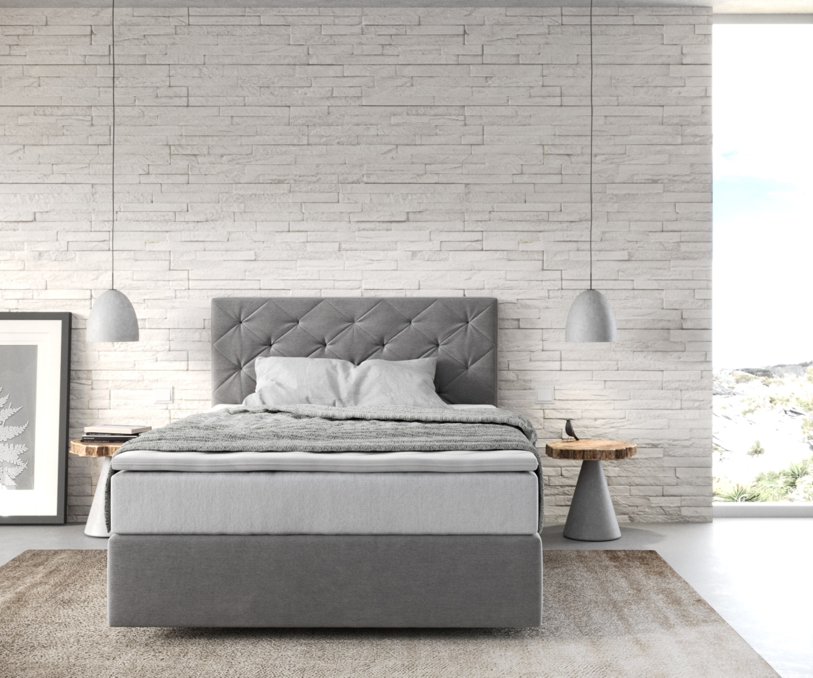Boxspringbett Dream-Great 120x200 cm Mikrofaser Grau mit TFK Matratze und Visco Topper 1 Boxspringbett Dream-Great 120x200 cm Mikrofaser Grau mit TFK Matratze und Visco Topper 1