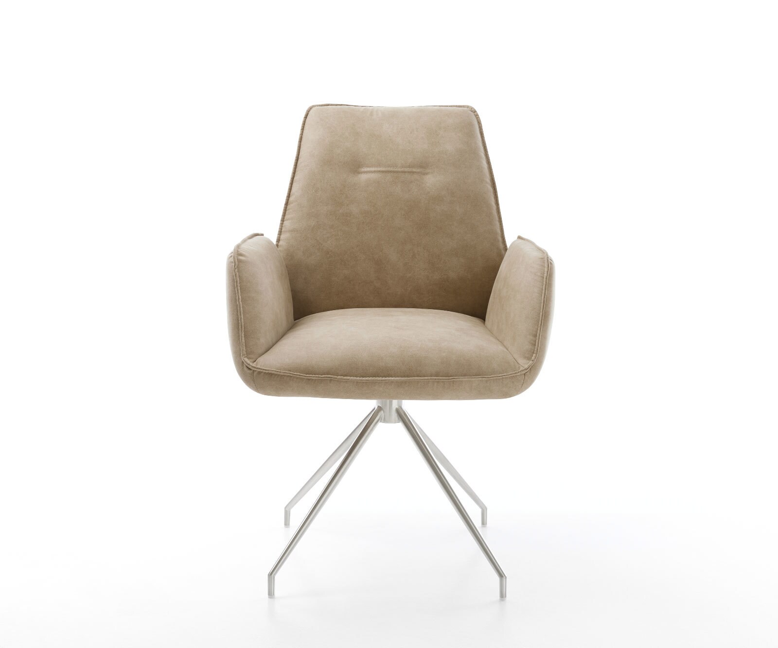 Chaise-de-salle-à-manger Zoa-Flex microvelours beige vintage pied croisé conique acier inoxydable brossé ressorts ensachés 1