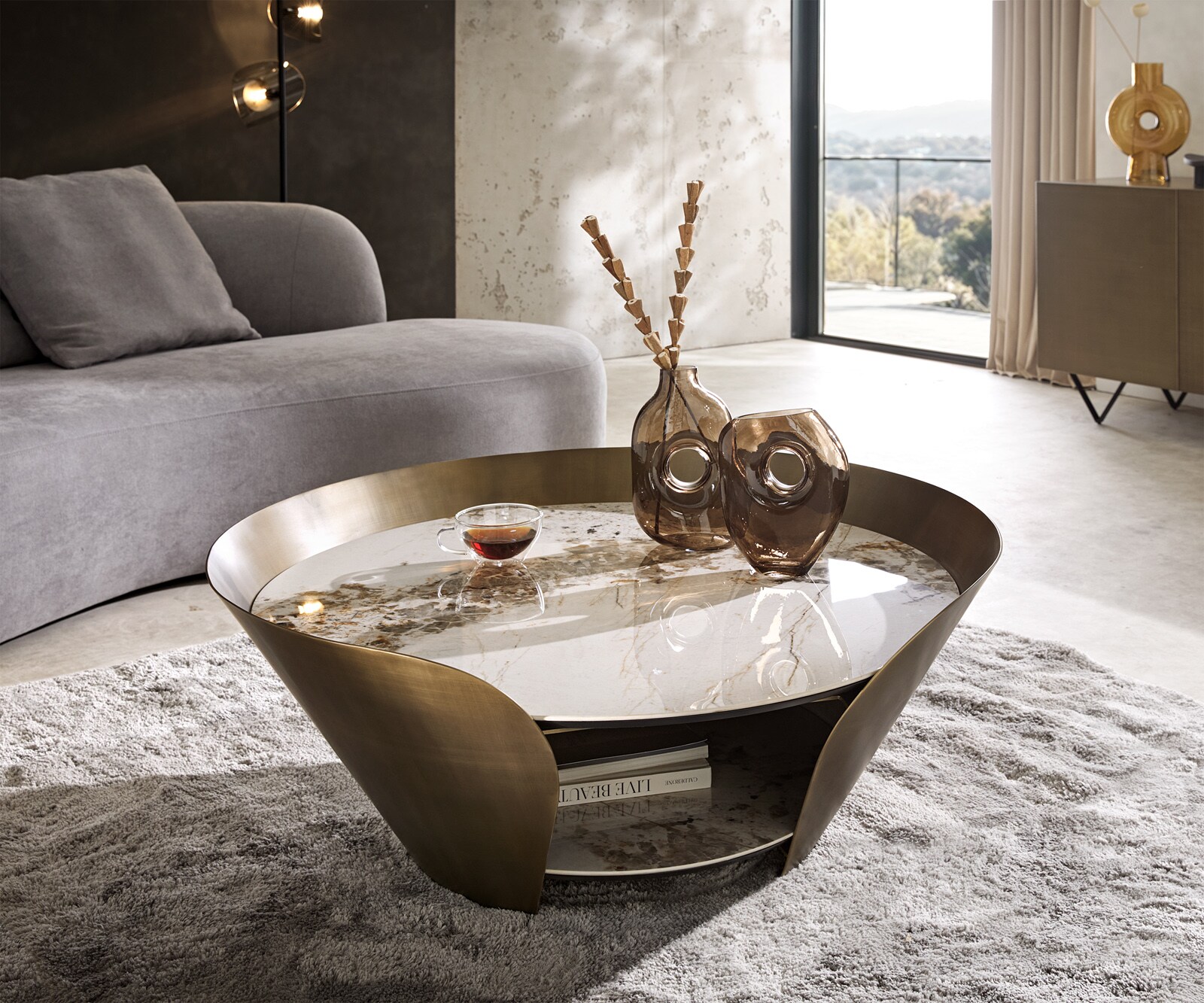 Table-basse Skafi 100x40 cm céramique Minas Melange Metallic Gold 1