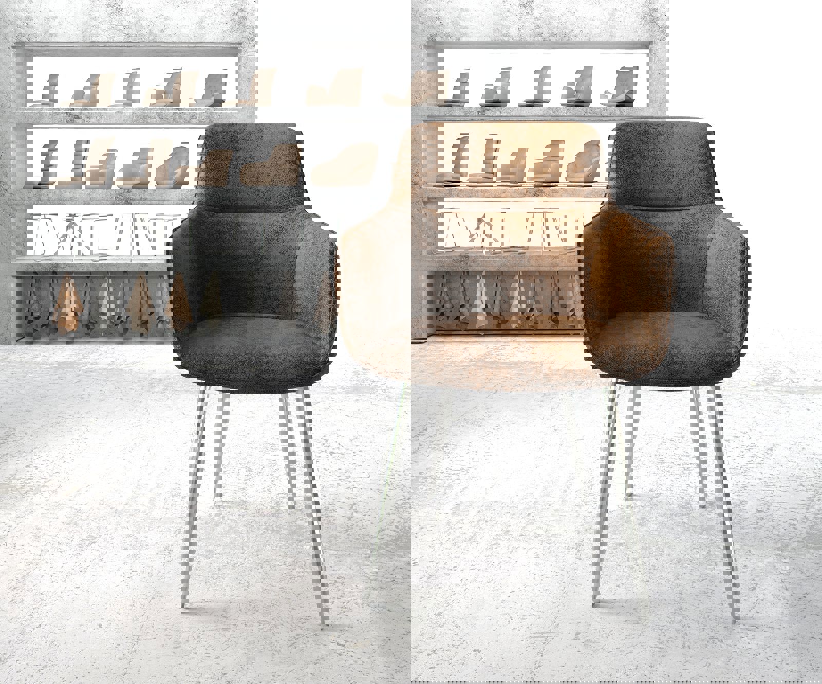 Armlehnstuhl Pejo-Flex Braun Antik 4-Fuß konisch Edelstahl 2