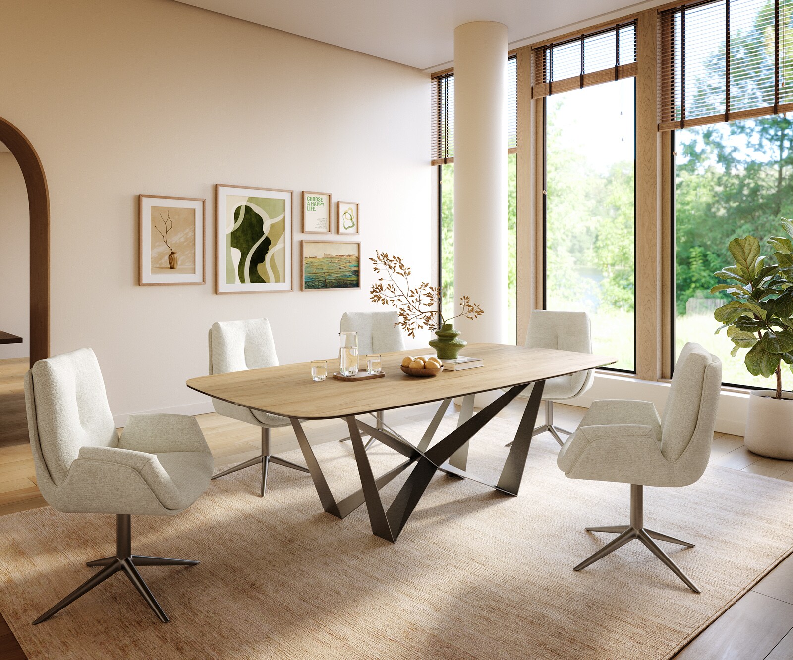 Table à manger Edge Boot 240x120 cm Céramique Laminam® Sabbia Eichefarbig Spider Flachstahl Acier inoxydable Graphite 5