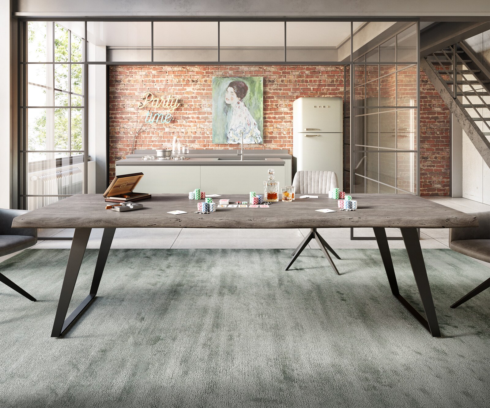 Table à manger Edge 260x100 XL acacia platine métal inclinée noir Live-Edge 5