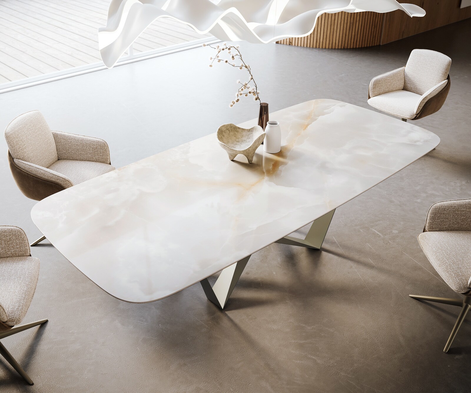 Esstisch Edge Boot 270x120 cm Keramik Iris FMG Onice Grigio Spider Metall Effektfinish Titan 3