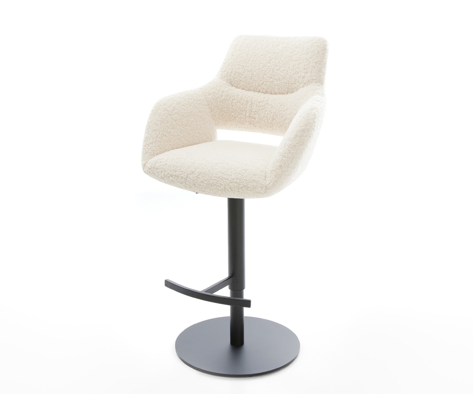 Chaise-de-bar Yago-Flex Tissu teddy Beige Pied pivotant réglable en hauteur Noir Noir Ressort ensaché