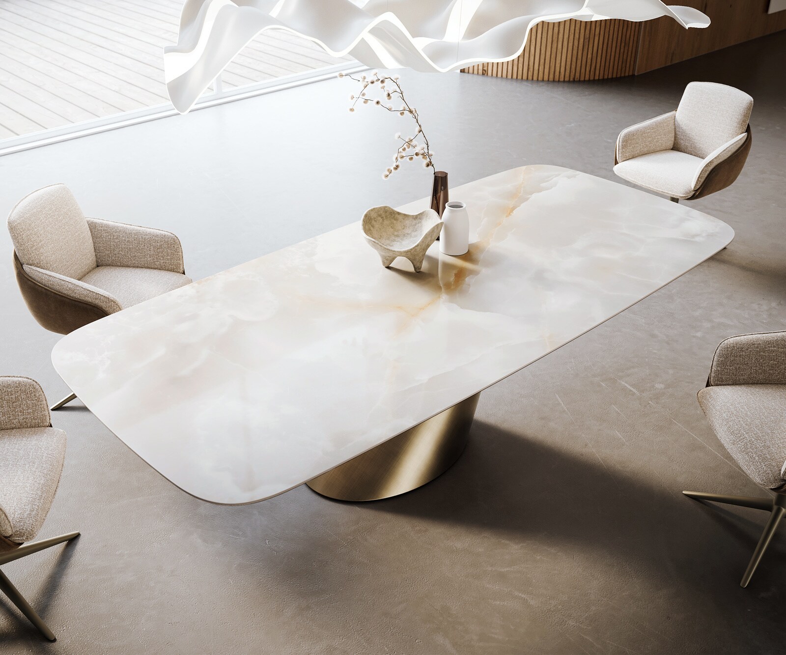 Esstisch Edge Boot 270x120 cm Keramik Iris FMG Onice Grigio Cono Metallic Gold 4