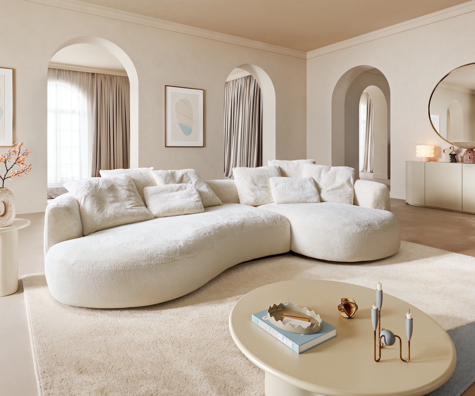 Big-Sofa Edina 330x170 cm Plüsch Creme-Weiß