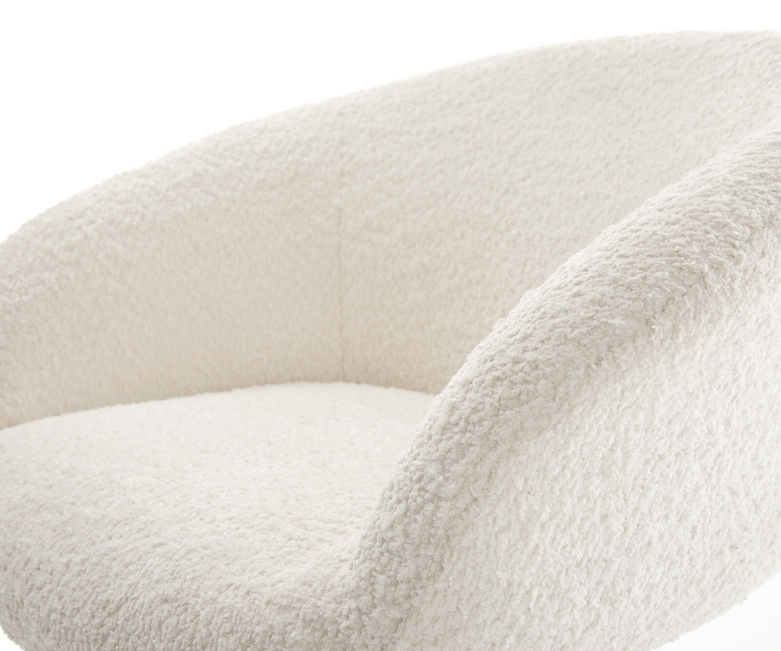 Chaise-pivotante Vinka-Flex avec accoudoirs bouclé blanc pied croisé conique acier inoxydable brossé pivotement sur 180° ressorts ensachés 4