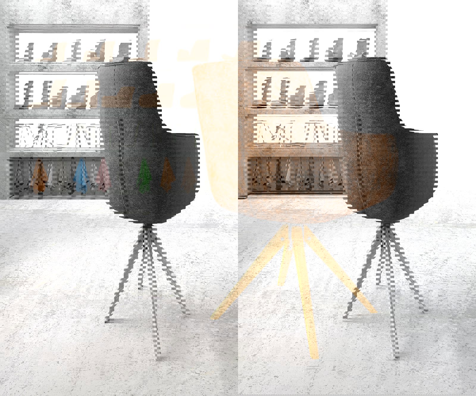 Drehstuhl Pejo-Flex Braun Antik Holzgestell kantig 180° drehbar 3