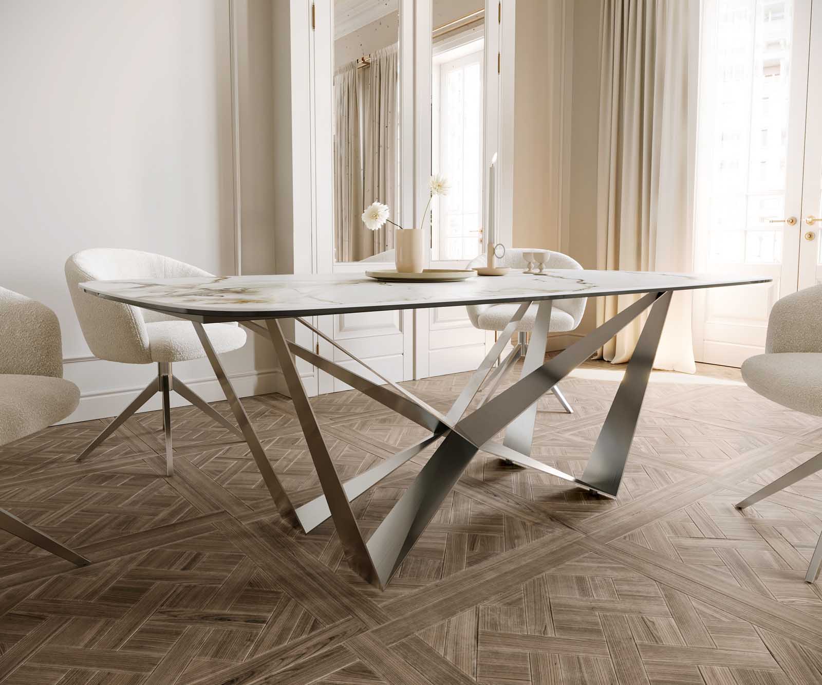 Esstisch Edge Boot 200x100 Keramik Calacatta Luxe Weiß-Gold-Grau Spider Flachstahl Edelstahl 5 Esstisch Edge Boot 200x100 Keramik Calacatta Luxe Weiß-Gold-Grau Spider Flachstahl Edelstahl 5