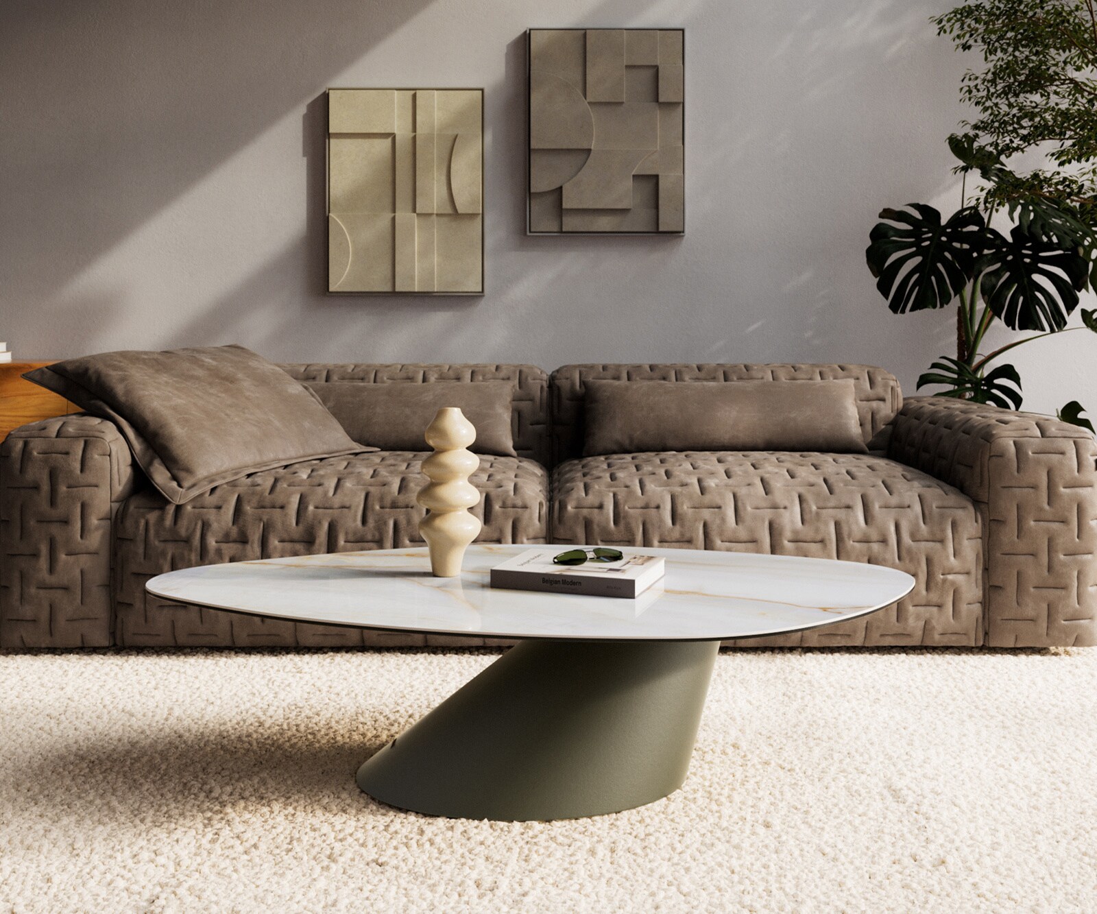 Couchtisch Edge Organisch 140x76 cm Keramik Onyx Pearl Conis Metall Effektfinish Titan 1