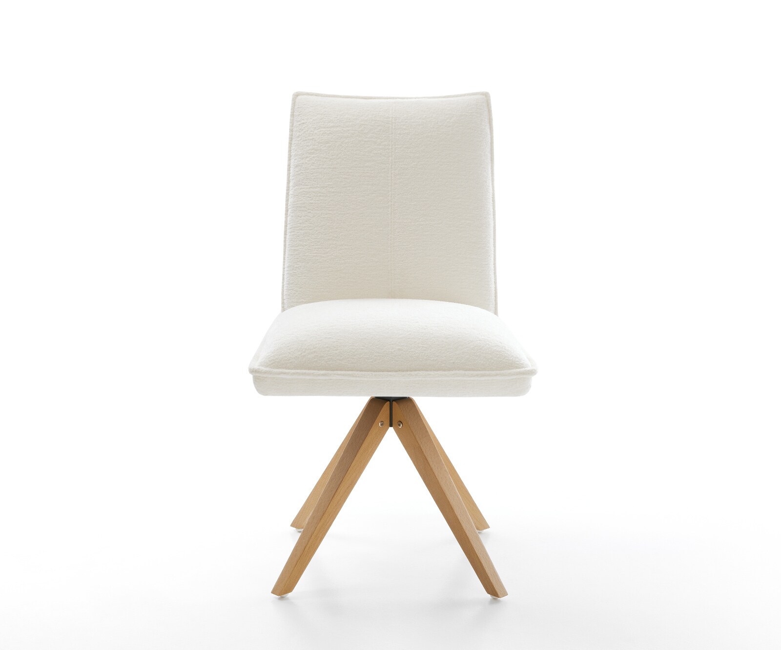 Drehstuhl Lelio-Flex Bouclé Soft Beige Holzgestell kantig Natur 180° drehbar Taschenfederkern 1